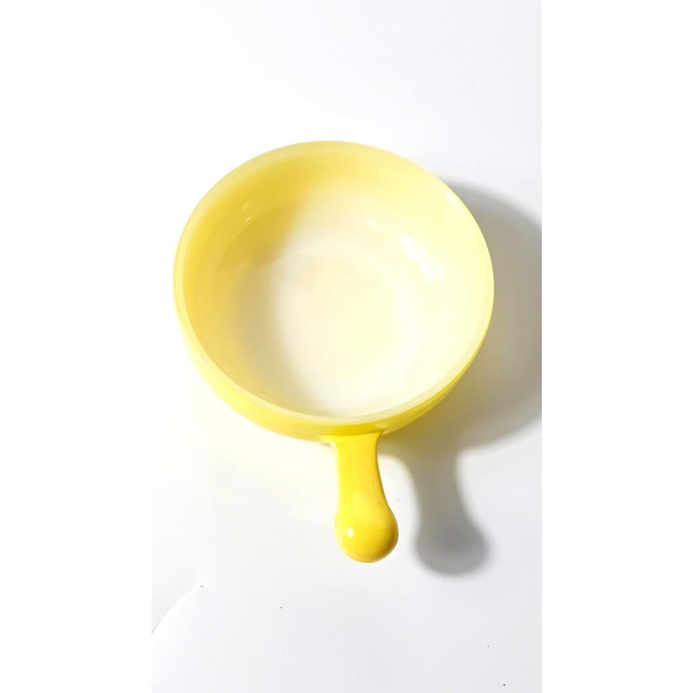 Vintage Yellow and White Glasbake Chili or Soup Bowl with Handle